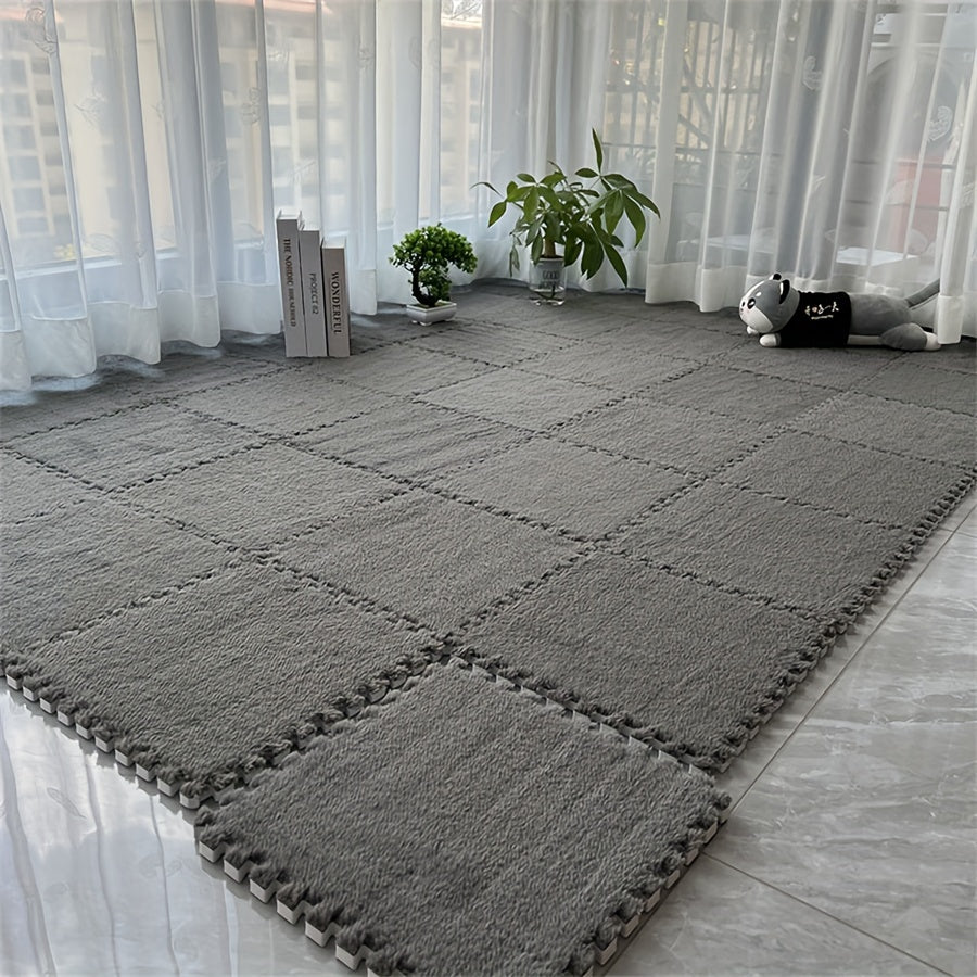 12pcs Thickened Bedroom Living Room Full Coverage Interlocking Carpet, Room Bedside Mat, Warmth Interlocking Floor Mat, Washable Soft Anti-Fall, 11.8*11.8Inch