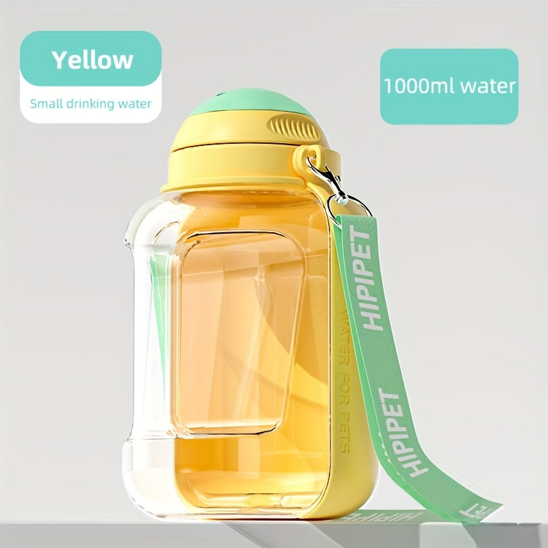 1PC Multi-Purpose Polycarbonate Dog Water Bottle with Integrated Bowl, 1000ml Water & 300ml Food Capacity, Retractable Shoulder Strap for Travel and Walking