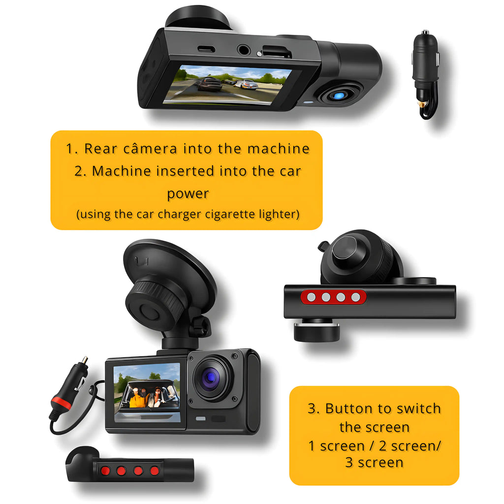 Car DVR 3-Channel — Full HD 1080P for Complete Road Safety