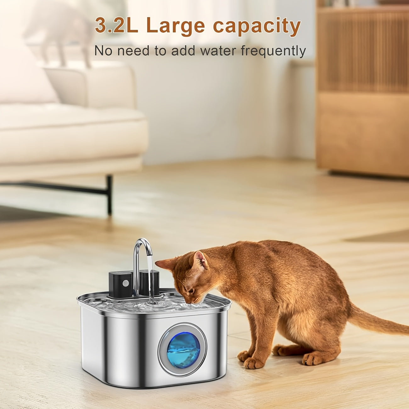 Automatic Wireless Cat Water Fountain - Stainless Steel Pet Drinking Fountain, USB/Battery Powered (18650 Lithium Battery), Large 3.2L/108oz Capacity, Spill-Proof Design, No Filter Needed, for Indoor Cats - Ideal Gift for Pet