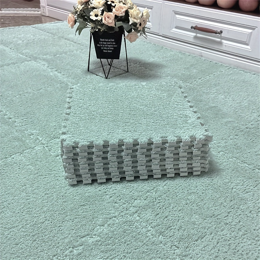 12pcs Thickened Bedroom Living Room Full Coverage Interlocking Carpet, Room Bedside Mat, Warmth Interlocking Floor Mat, Washable Soft Anti-Fall, 11.8*11.8Inch