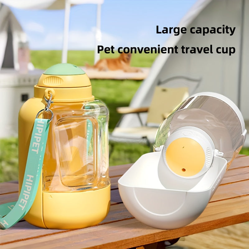 1PC Multi-Purpose Polycarbonate Dog Water Bottle with Integrated Bowl, 1000ml Water & 300ml Food Capacity, Retractable Shoulder Strap for Travel and Walking