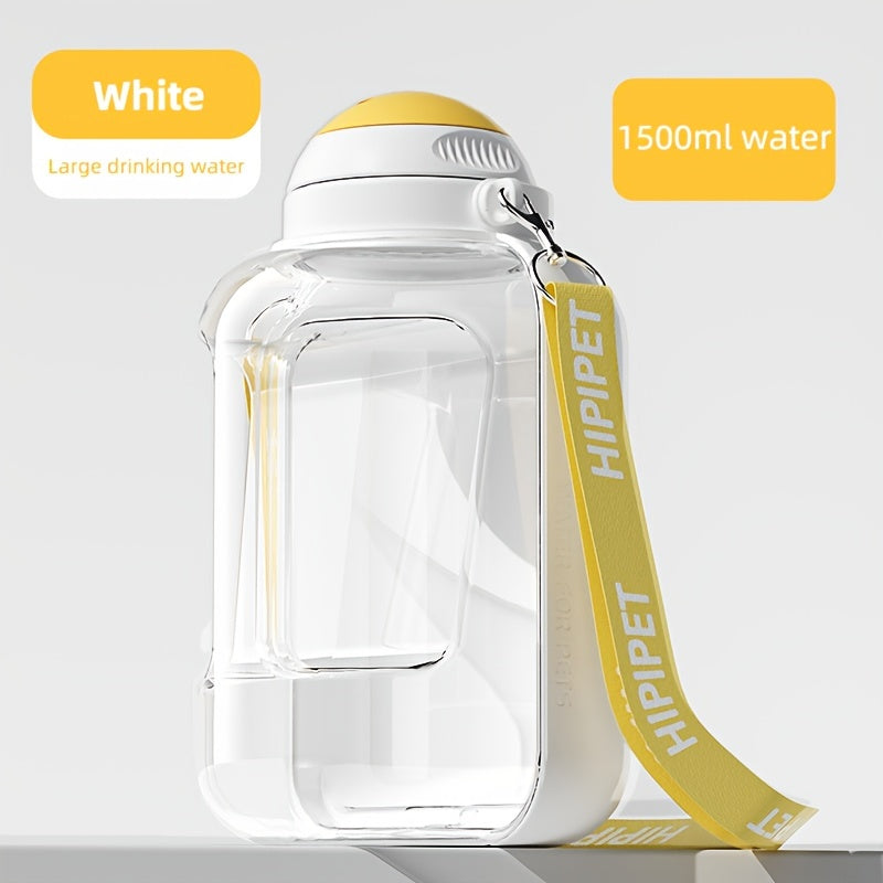 1PC Multi-Purpose Polycarbonate Dog Water Bottle with Integrated Bowl, 1000ml Water & 300ml Food Capacity, Retractable Shoulder Strap for Travel and Walking