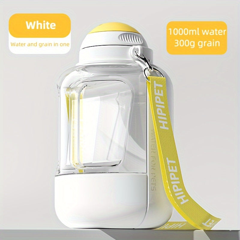 1PC Multi-Purpose Polycarbonate Dog Water Bottle with Integrated Bowl, 1000ml Water & 300ml Food Capacity, Retractable Shoulder Strap for Travel and Walking