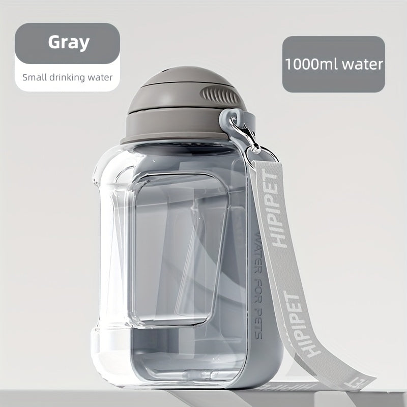 1PC Multi-Purpose Polycarbonate Dog Water Bottle with Integrated Bowl, 1000ml Water & 300ml Food Capacity, Retractable Shoulder Strap for Travel and Walking