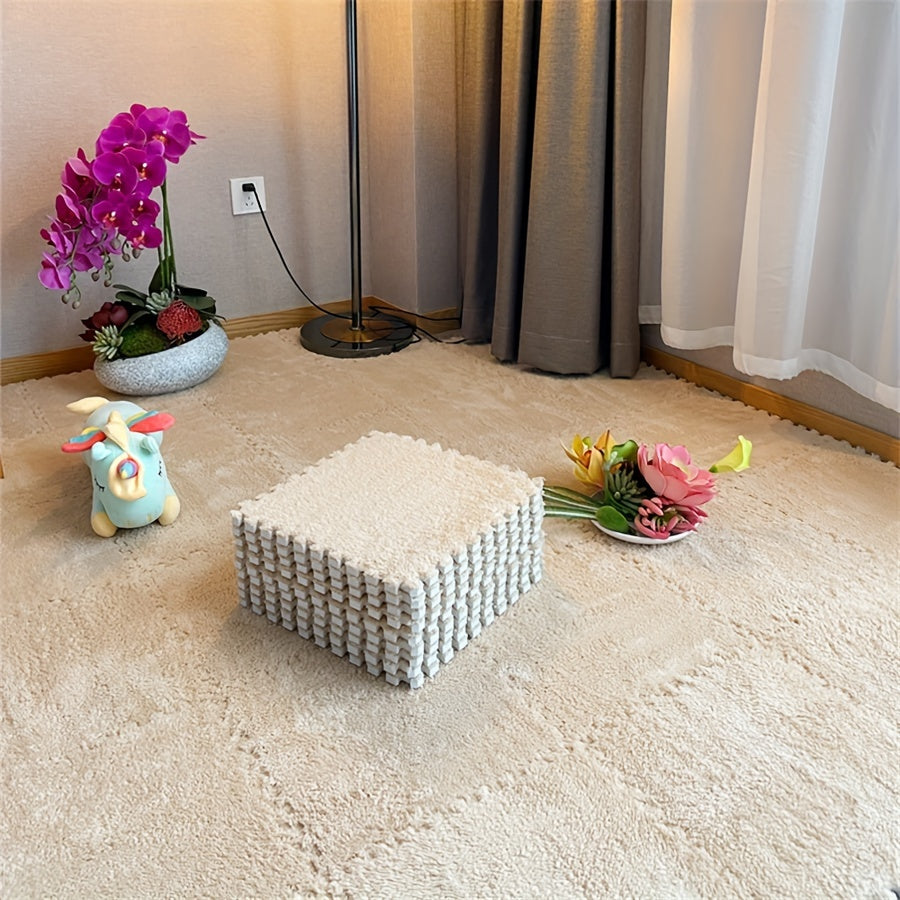 12pcs Thickened Bedroom Living Room Full Coverage Interlocking Carpet, Room Bedside Mat, Warmth Interlocking Floor Mat, Washable Soft Anti-Fall, 11.8*11.8Inch